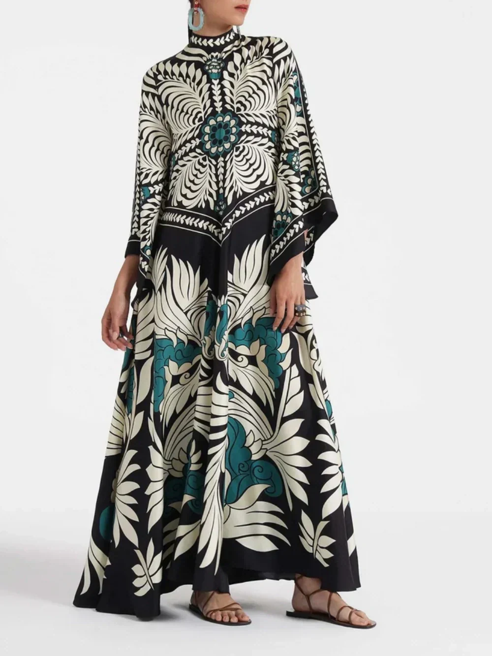 Elegantes Maxikleid mit Blumendruck und Wasserfallärmeln