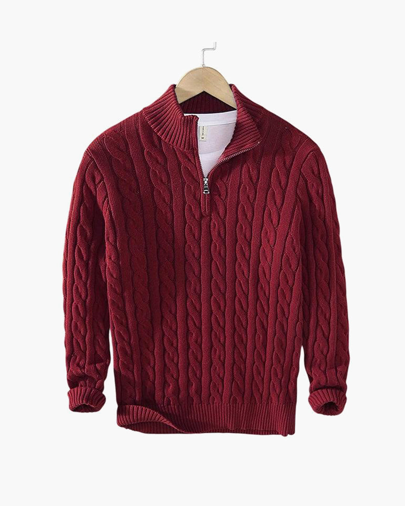Pullover mit Reißverschluss und Zopfmuster