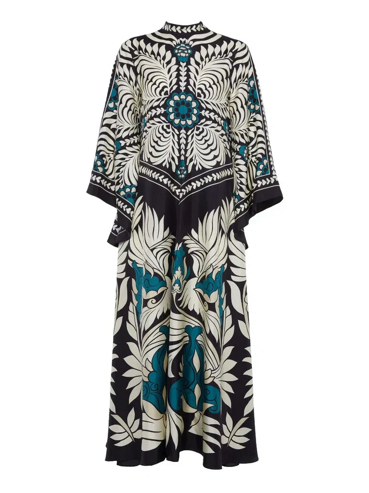 Elegantes Maxikleid mit Blumendruck und Wasserfallärmeln
