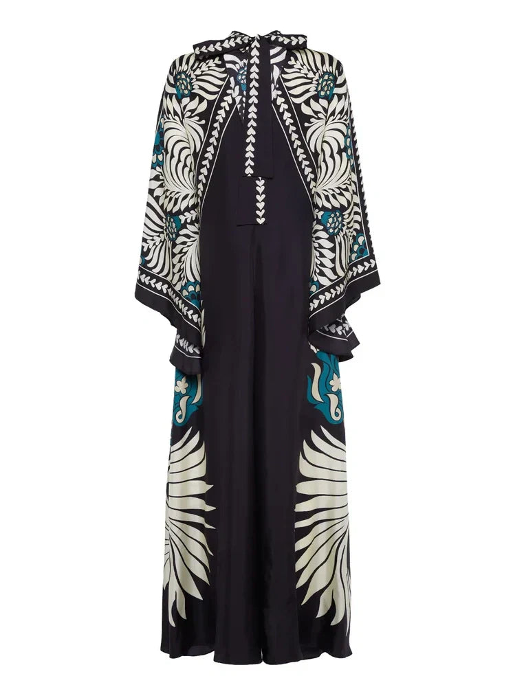 Elegantes Maxikleid mit Blumendruck und Wasserfallärmeln