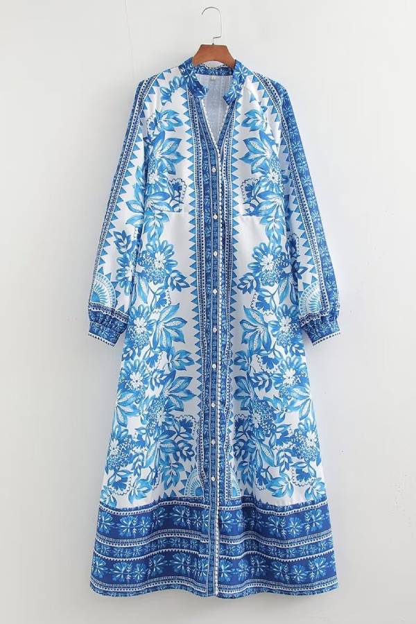 Einzigartiges Maxikleid mit Knopfleiste und langen Ärmeln