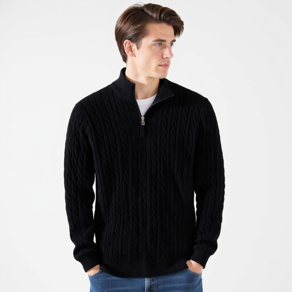 Pullover mit Reißverschluss und Zopfmuster