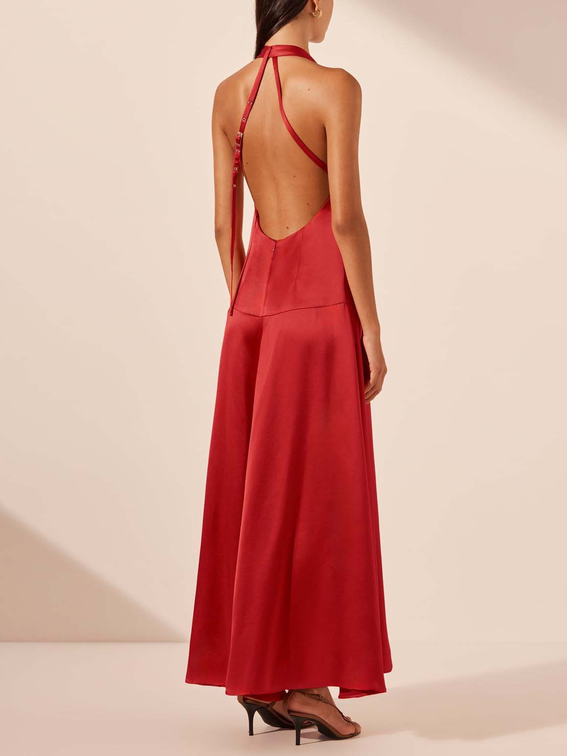 Elegantes Neckholder-Maxikleid mit tiefem V-Ausschnitt