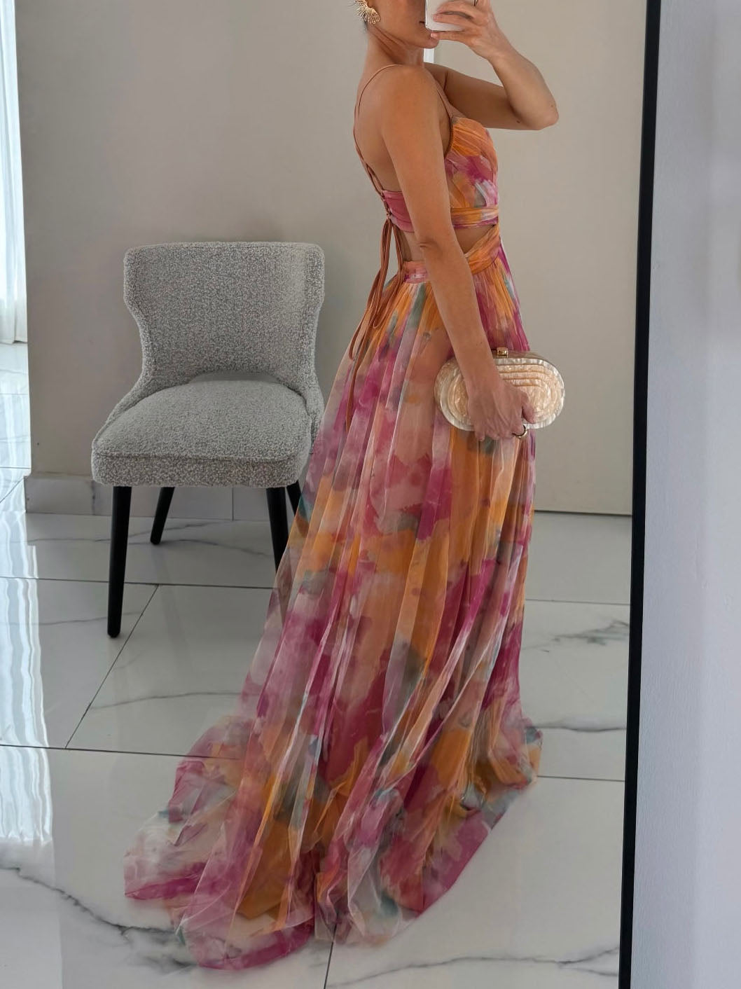 Elegantes Maxikleid in A-Linie mit V-Ausschnitt und Blumenmuster