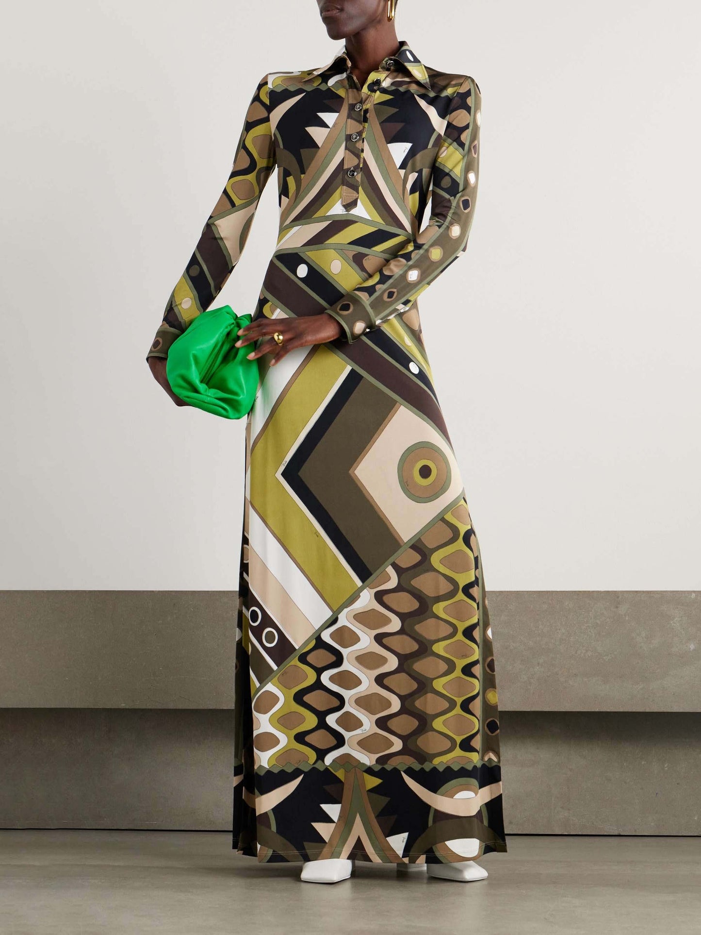 Retro Persönlichkeit Abstrakter Druck Langarm Maxikleid