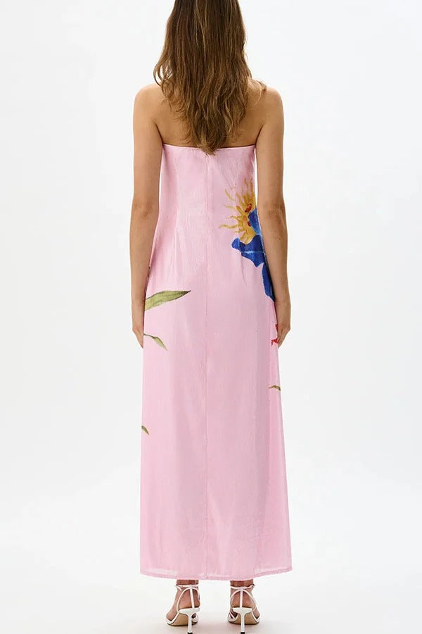 Special Night – Schulterfreies Maxikleid in A-Linie mit Pailletten und Blumenmuster