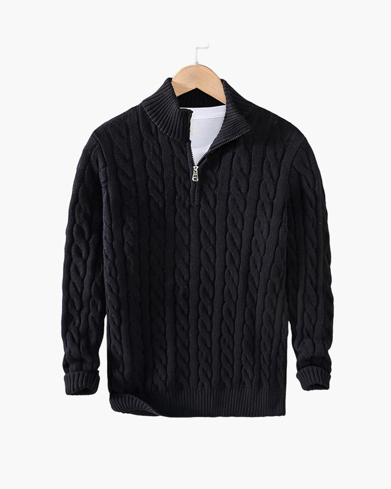 Pullover mit Reißverschluss und Zopfmuster