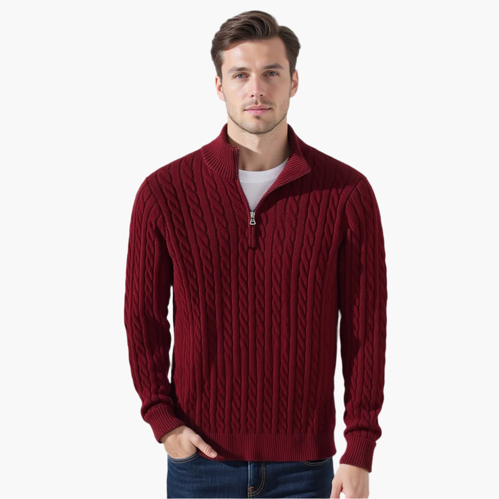 Pullover mit Reißverschluss und Zopfmuster
