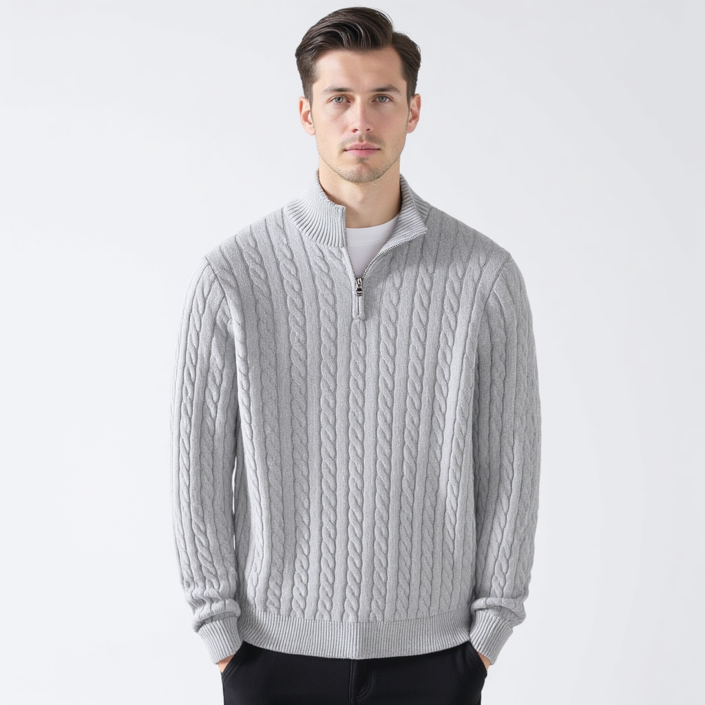 Pullover mit Reißverschluss und Zopfmuster