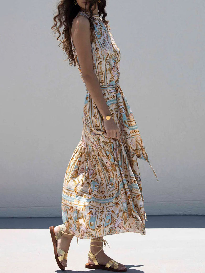 Exquisites Maxikleid aus Satin mit „Ocean Treasure“-Print