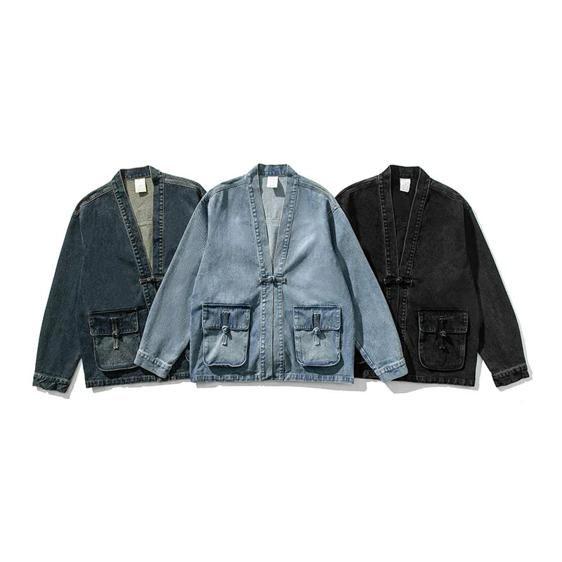 Denim-Kimono im Vintage-Waschungsstil