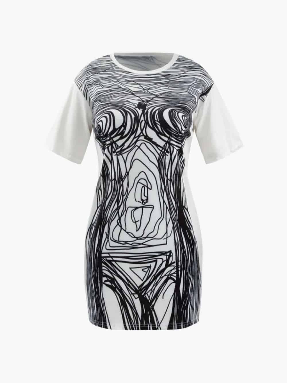 Kurzärmliges Minikleid mit abstraktem Liniendruck