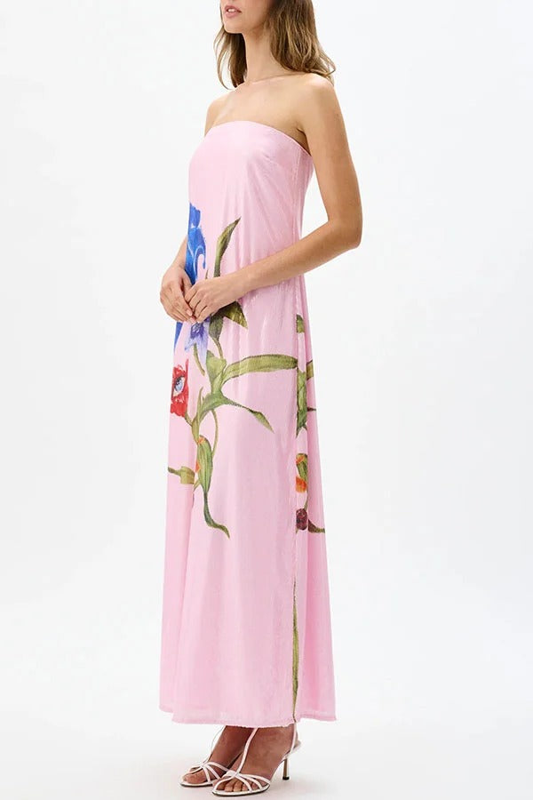 Special Night – Schulterfreies Maxikleid in A-Linie mit Pailletten und Blumenmuster