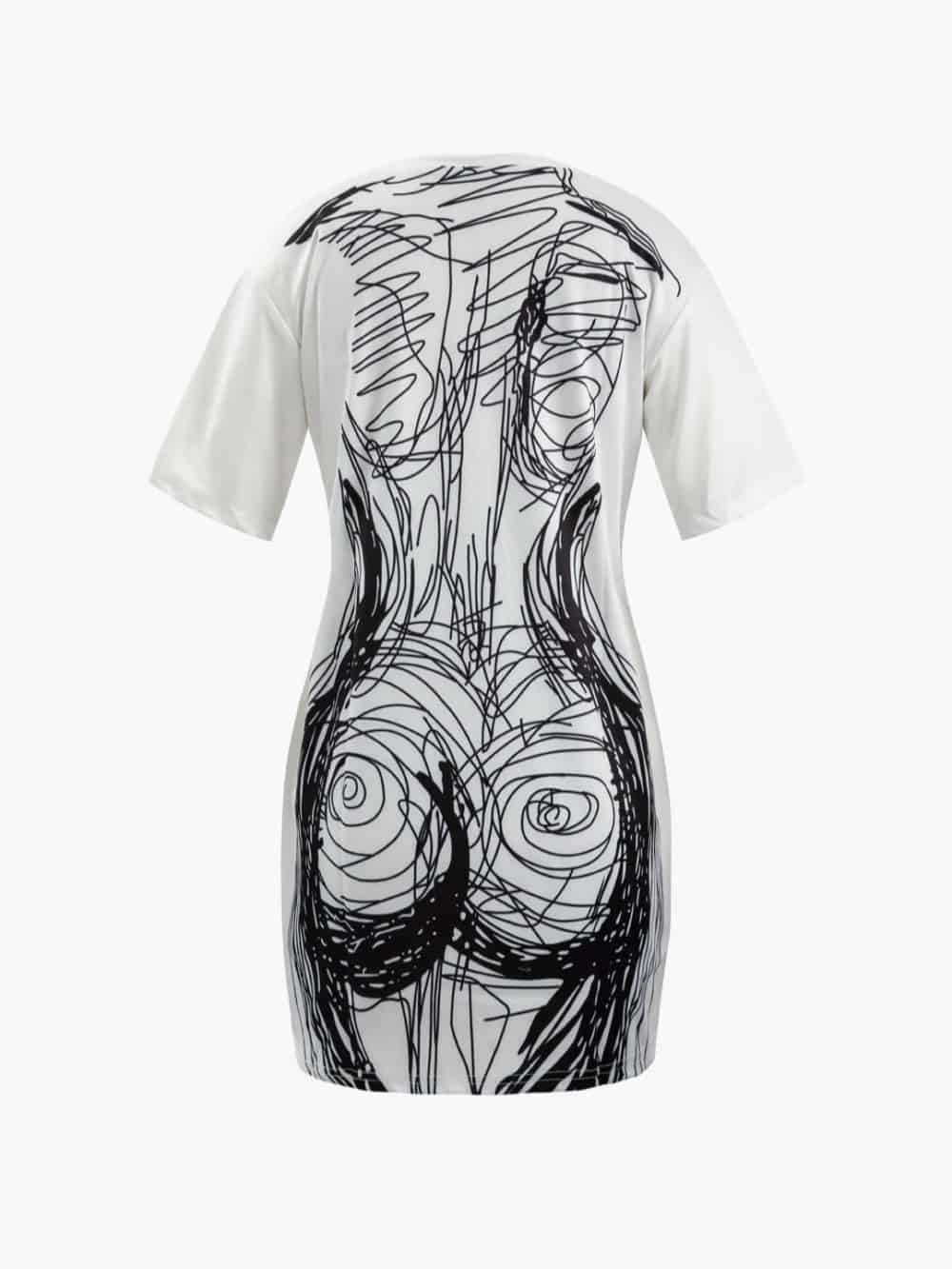 Kurzärmliges Minikleid mit abstraktem Liniendruck