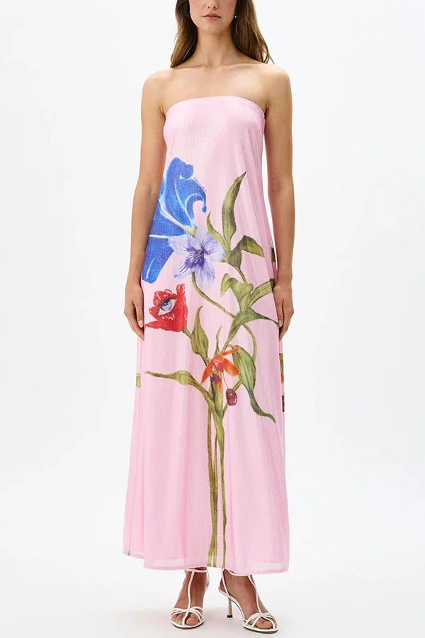 Special Night – Schulterfreies Maxikleid in A-Linie mit Pailletten und Blumenmuster