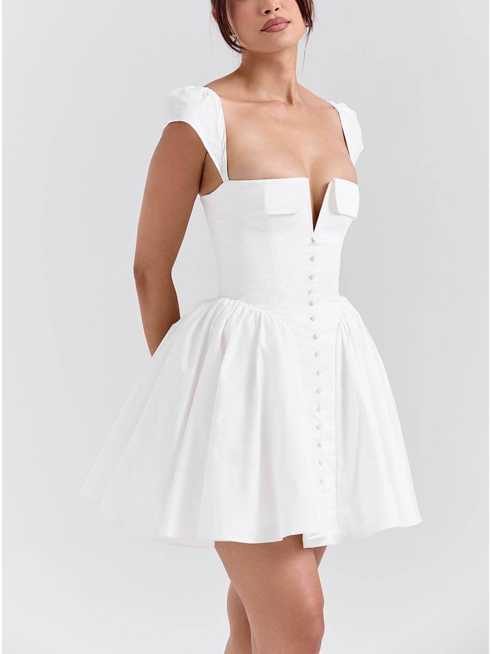 Exquisites Minikleid mit V-Ausschnitt und plissierter Taille