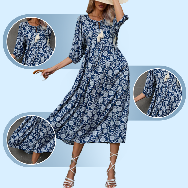 Elegantes Maxikleid mit V-Ausschnitt und Blumendruck