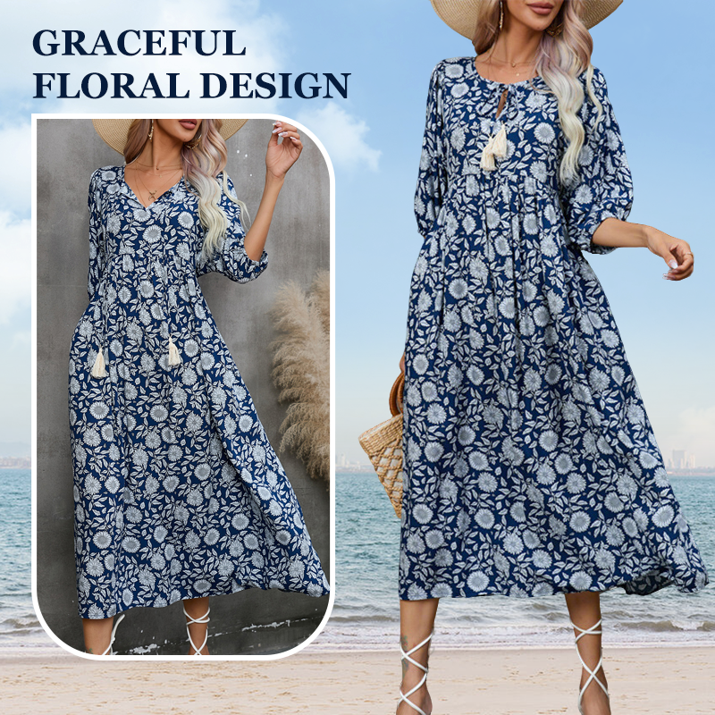 Elegantes Maxikleid mit V-Ausschnitt und Blumendruck