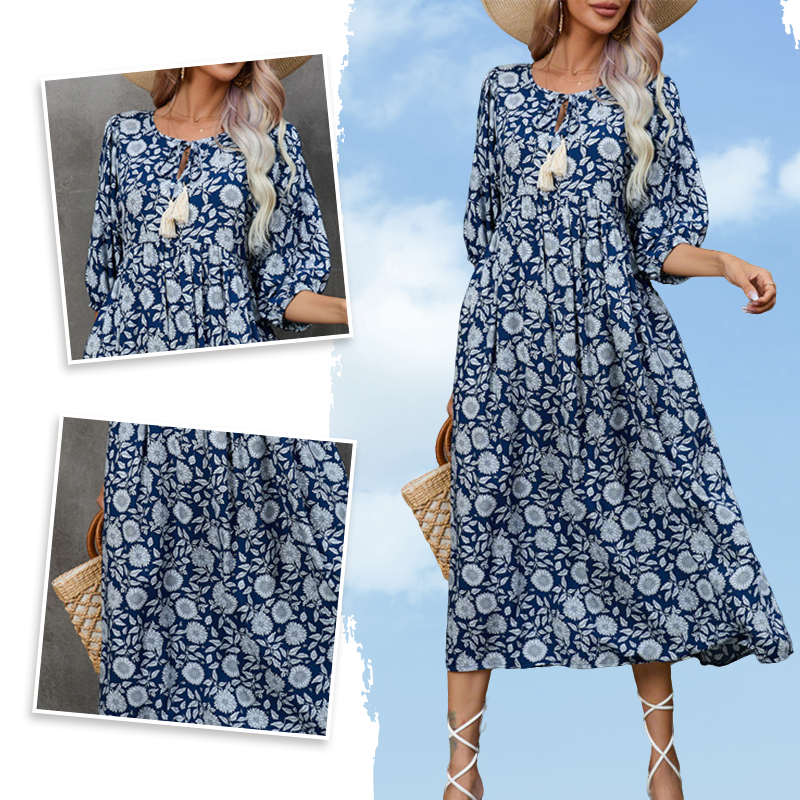 Elegantes Maxikleid mit V-Ausschnitt und Blumendruck