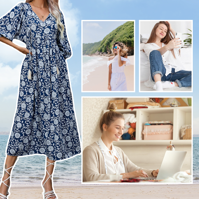 Elegantes Maxikleid mit V-Ausschnitt und Blumendruck