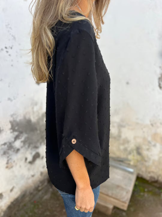 Round Neck Embroidered Large Cuffs Casual Shirt