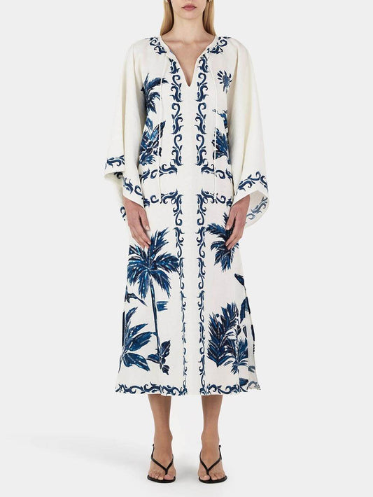 Übergroßes, lockeres Midikleid mit Pailletten im Vintage-Hawaii-Print