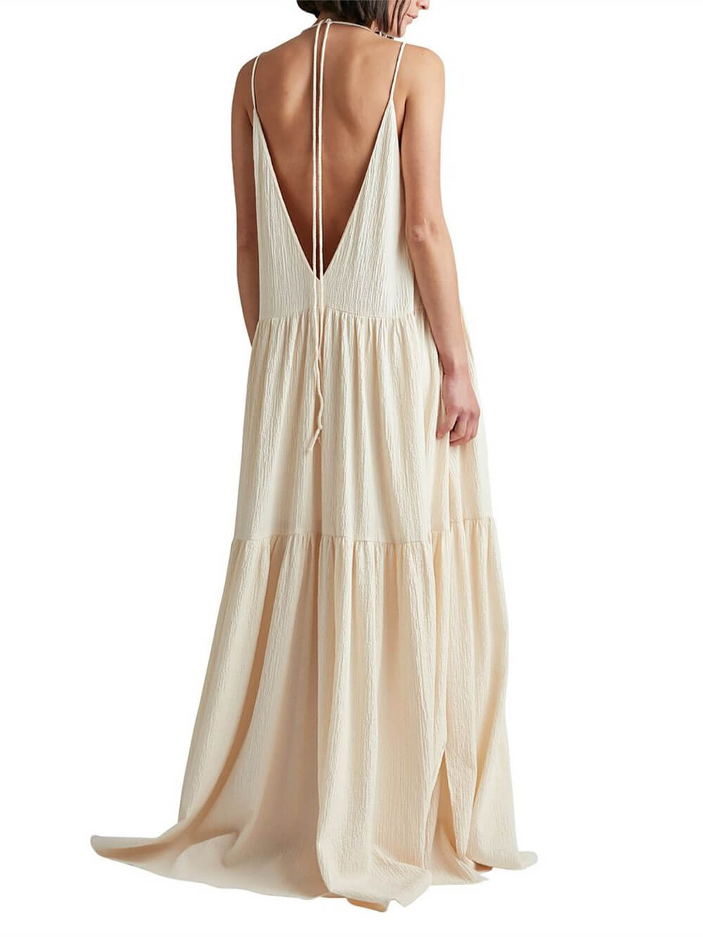 Sommerurlaub – Maxikleid mit tiefem V-Ausschnitt und Riemchen