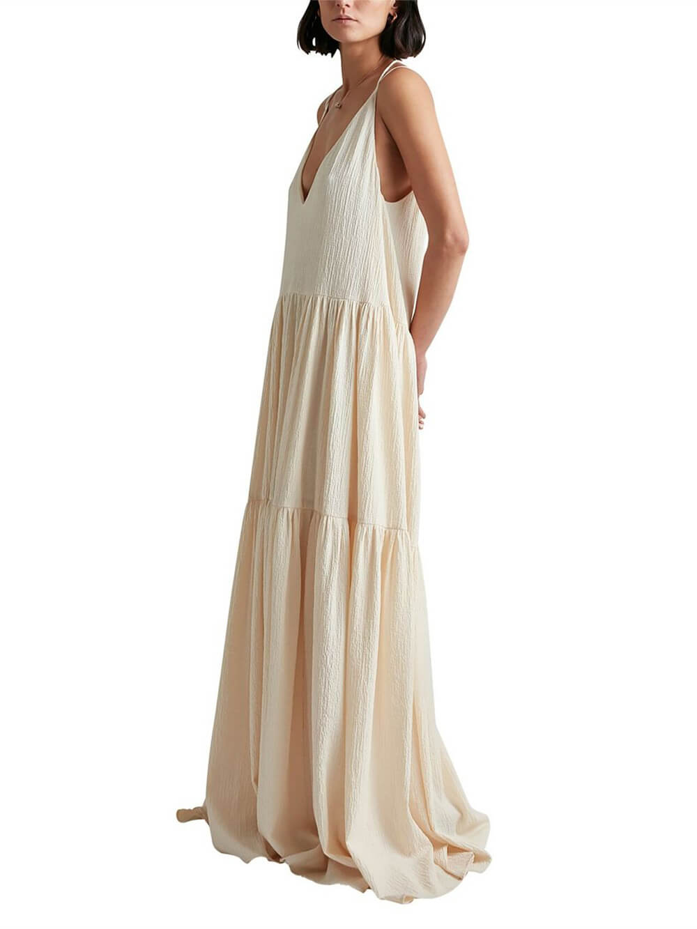 Sommerurlaub – Maxikleid mit tiefem V-Ausschnitt und Riemchen