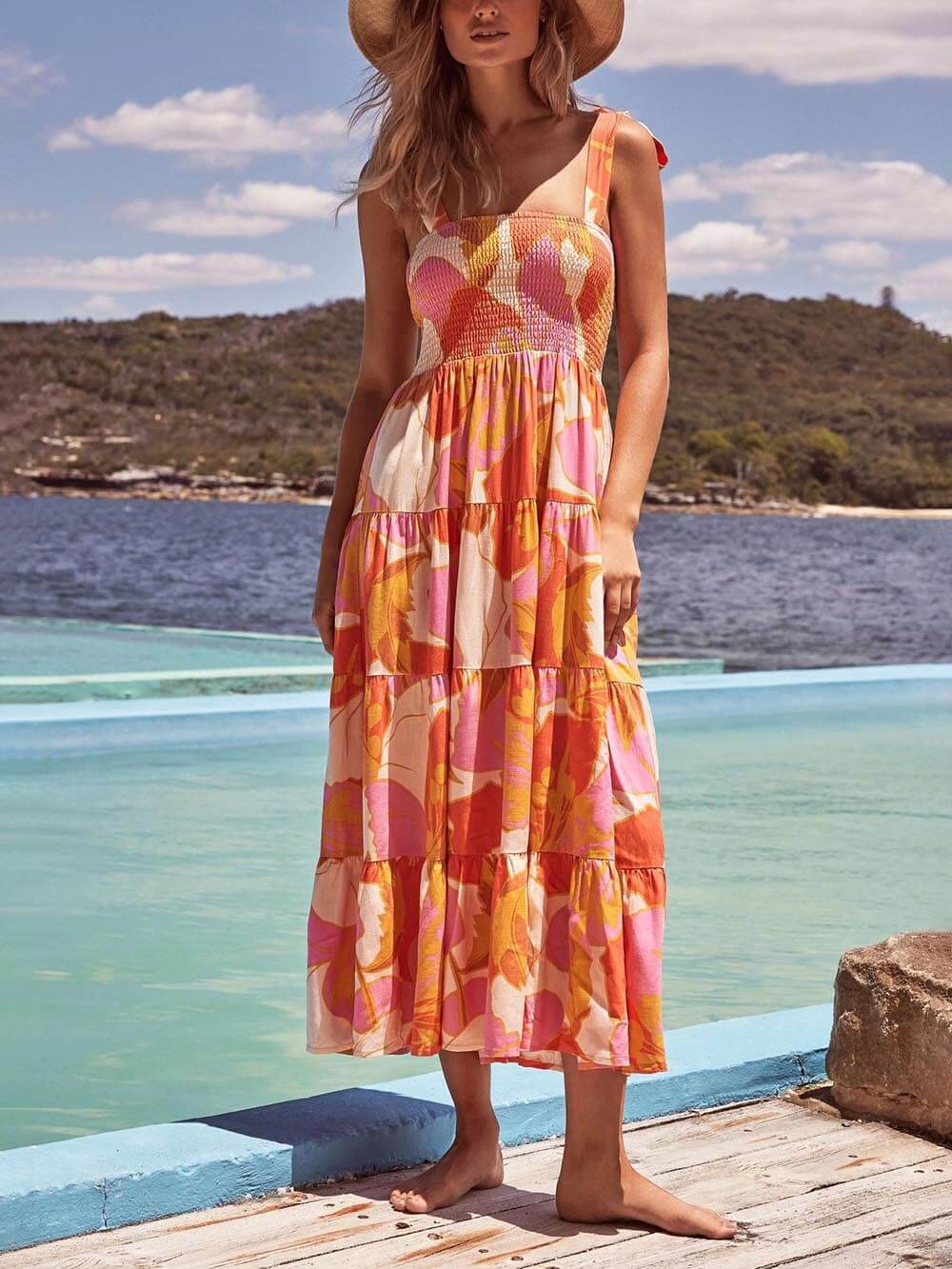 Ärmelloses Camisole-Kleid mit plissiertem Stretch-Brustprint und See-Charm