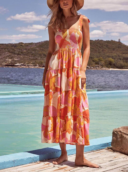 Ärmelloses Camisole-Kleid mit plissiertem Stretch-Brustprint und See-Charm