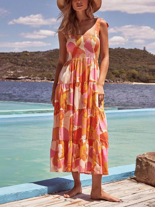 Ärmelloses Camisole-Kleid mit plissiertem Stretch-Brustprint und See-Charm