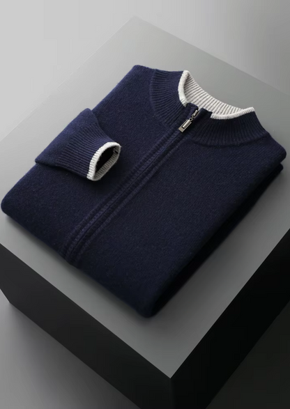 ZWEIFARBIGER MERINO-CARDIGAN MIT REISSVERSCHLUSS