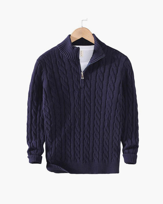Pullover mit Reißverschluss und Zopfmuster