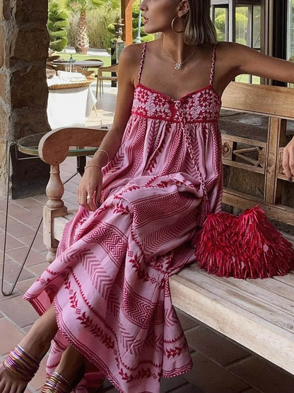 Gehäkeltes Patchwork-Maxikleid im Ethno-Stil