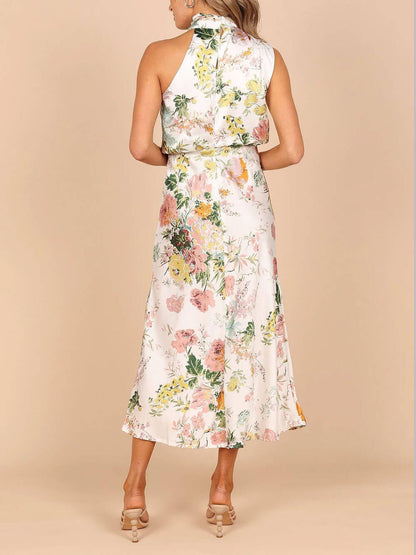 Neckholder-Maxikleid mit Blumenmuster und elastischer Taille