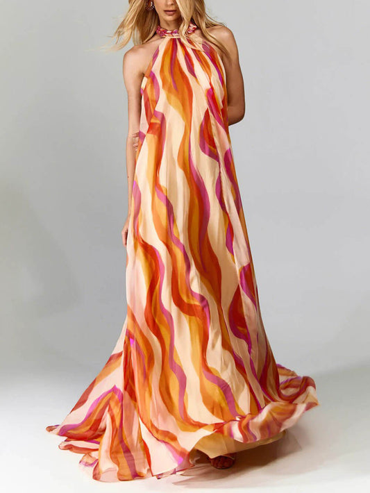 Elegantes geflochtenes Neckholder-Maxikleid mit Wellenmuster