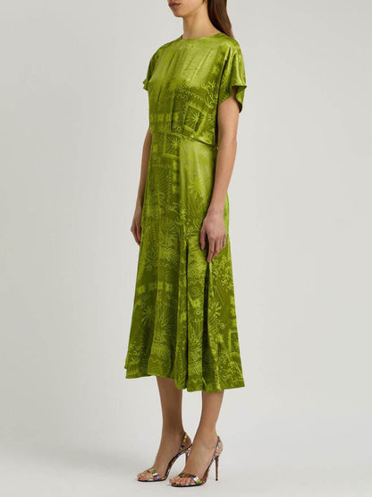 Elegantes Satin-Midikleid mit einzigartigem Jacquard-Print