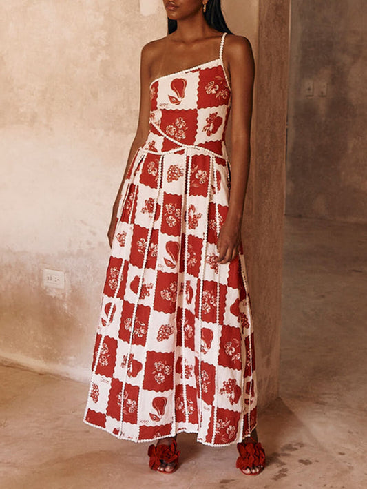Einzigartiges Maxikleid mit One-Shoulder-Träger und Blumenbesatz