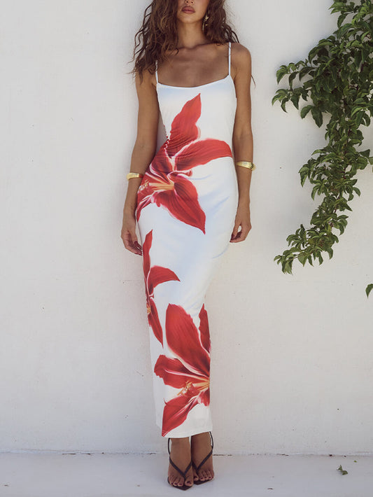 Abstraktes, unvergessliches Maxikleid mit Blumendruck