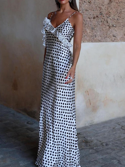 Maxikleid mit gerüschtem Strapshalter und Fantasy-Guipure-Muster