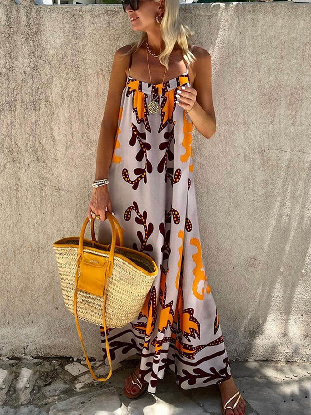 Lockeres Maxikleid mit Ethno-Print