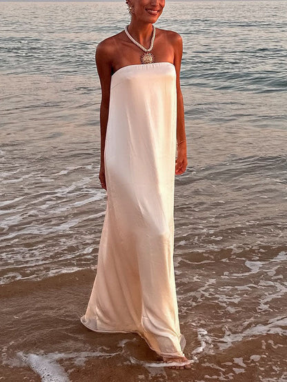 Elegantes Satin-Abendkleid-Maxikleid