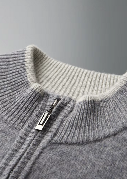 ZWEIFARBIGER MERINO-CARDIGAN MIT REISSVERSCHLUSS