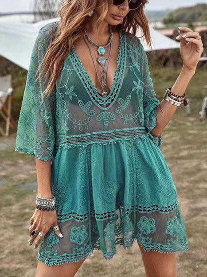 Lockeres Spitzen-Bikini-Überwurfkleid für den Strandurlaub