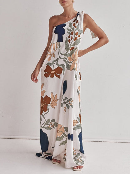 Bedrucktes One-Shoulder-Maxikleid