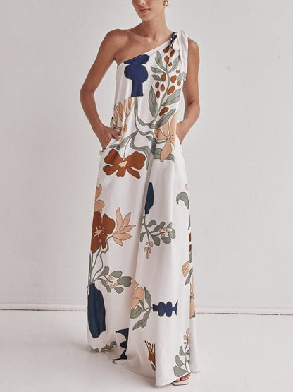Bedrucktes One-Shoulder-Maxikleid
