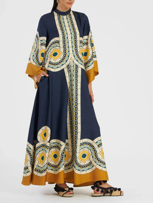 Maxikleid aus Twill mit Art-Deco-Print