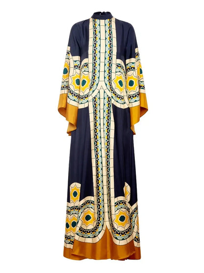 Maxikleid aus Twill mit Art-Deco-Print