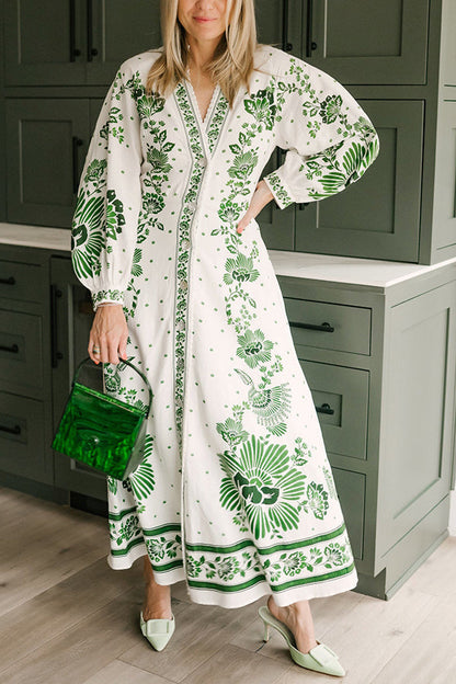 Einzigartiges Maxikleid mit Knopfleiste und langen Ärmeln