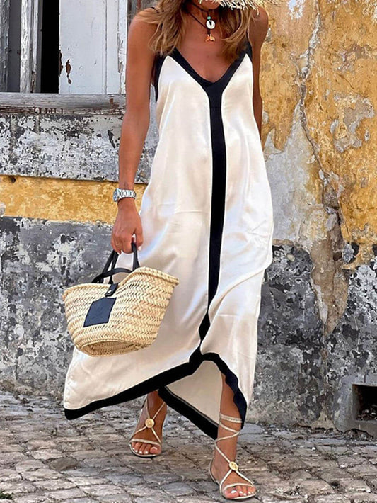 Midikleid mit Hosenträgern und Colorblock-Muster